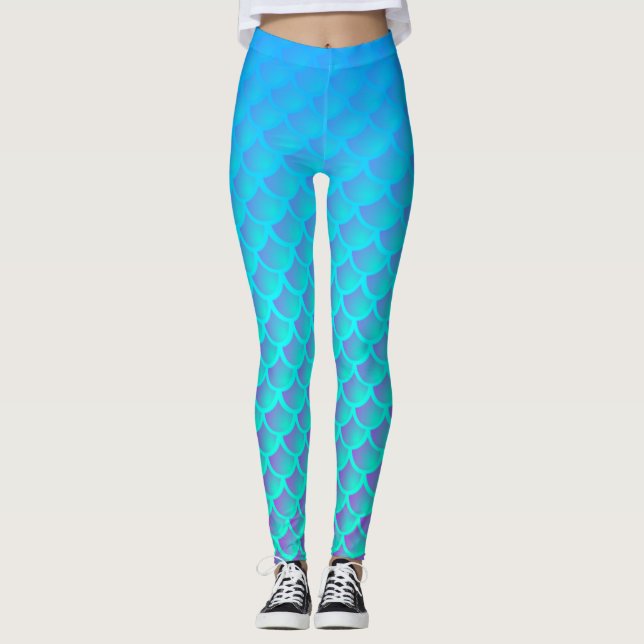 Leggings Motif de sirène en bleu et violet Aqua (Devant)