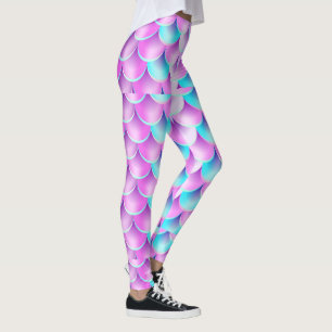 Leggings motif de sirène holographique bleu violet