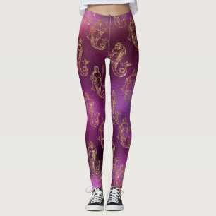 Leggings Motif De Sirène Purple Et Or