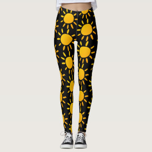 Leggings Motif de soleil d'été noir et jaune géométrique