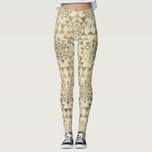 Leggings Motif de Sri Yantra/Sri Chakra - pastel d'or (Devant)