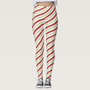 Leggings Motif De Sucre de canne Diagonal Rouge Et Vert