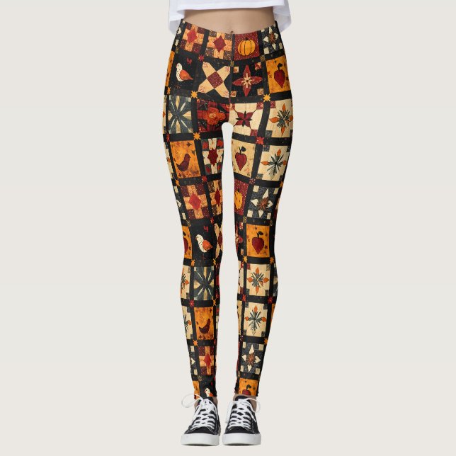Leggings Motif de surface composée en Patchwork Automne Rus (Devant)