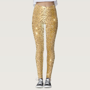 Leggings Motif de taches de léopard sauvage pailleté or élé