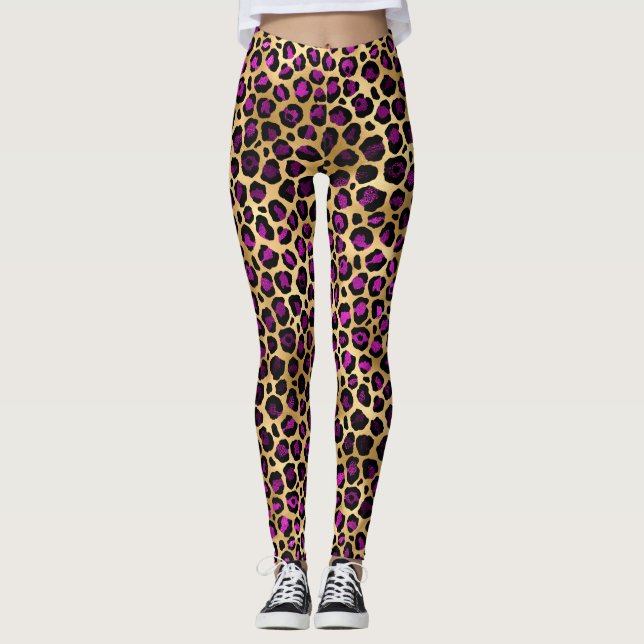 Leggings Motif de taches Leopard violet et or élégant (Devant)