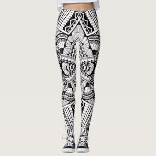 Leggings Motif de tatouage Tribal Noir et Blanc Moderne