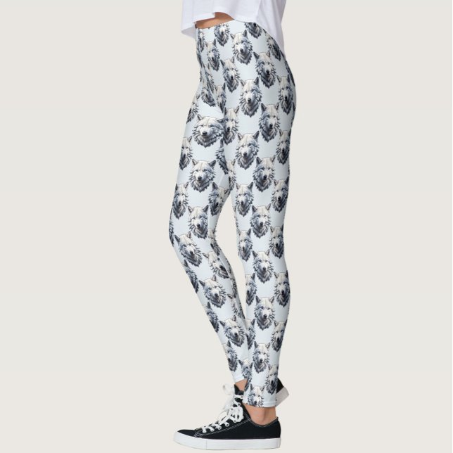 Leggings Motif de tête de loup blanc - Blanc (Créateur téléchargé)