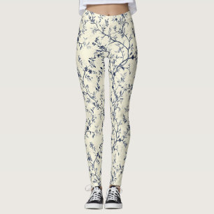 Leggings Motif de toile florale vintage bleu (1)