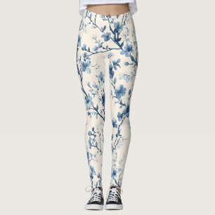 Leggings Motif de toile florale vintage bleu (4)