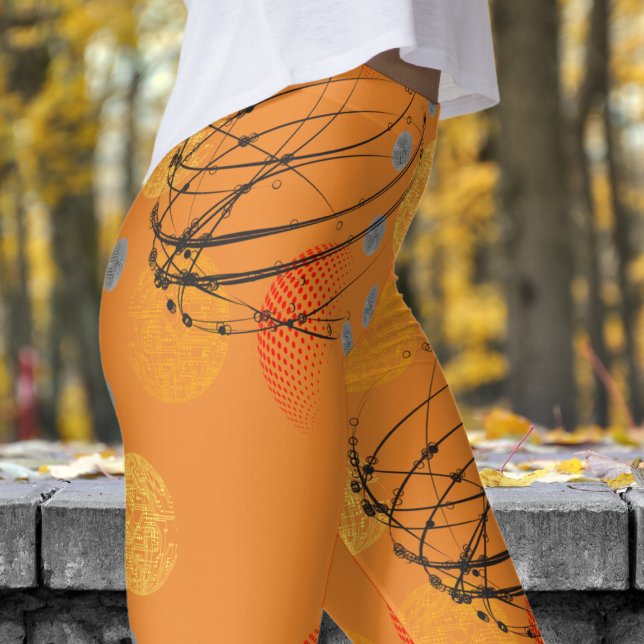 Leggings Motif de tourbillon atomique orange chic (Orange Atomic Vortex Leggings)