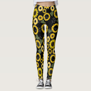 Leggings Motif de tournesol A01.b BG noir