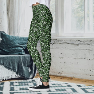 Leggings Motif de Trèfle Celtique Cœurs Irlandais Verts