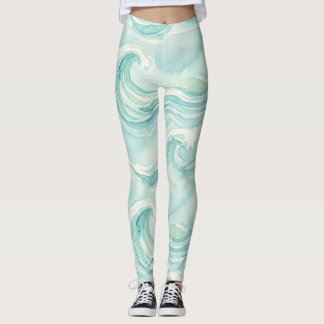 Leggings Motif de vague océanique à l'aquarelle