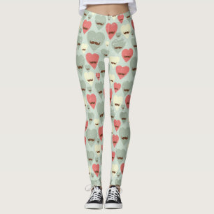 Leggings Motif de Valentine avec le coeur et la moustache