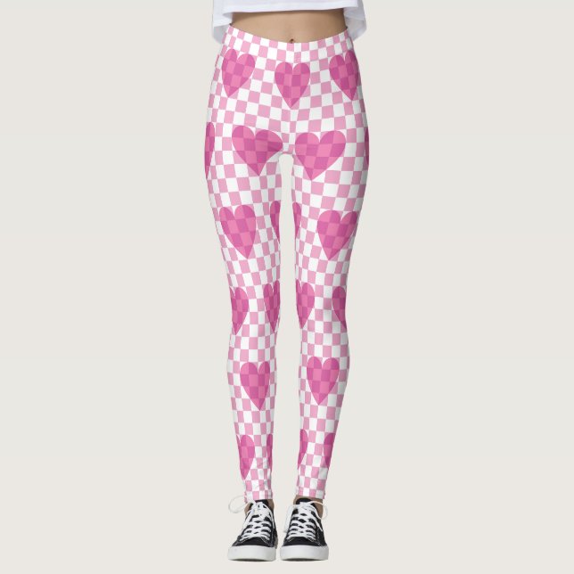 Leggings Motif de vérification cardiaque rose plat (Devant)