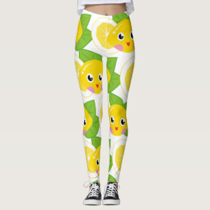 Leggings Motif de visage d'émoji de citrons mignons