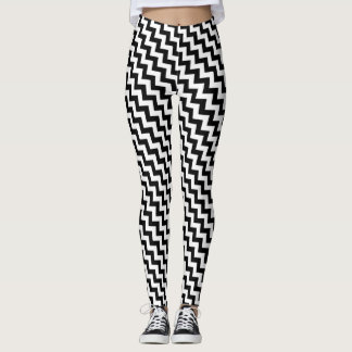Leggings motif de zag à deux niveaux noir et blanc