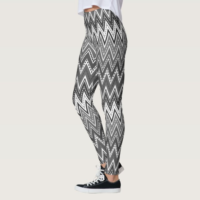 Leggings Motif de zigzag géométrique noir et blanc (Gauche)