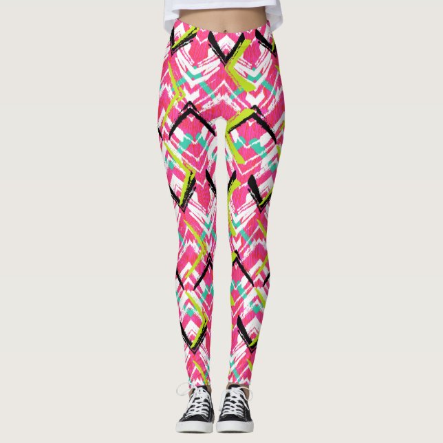 Leggings Motif de zigzag rose tiré par la main (Devant)