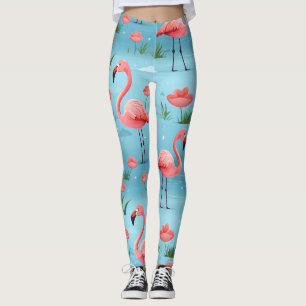 Leggings Motif d'eau bleue flamant rose