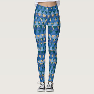 Leggings Motif décoratif géométrique bleu, vert turquoise e