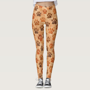 Leggings Motif d'empreinte de patte à l'aquarelle rustique