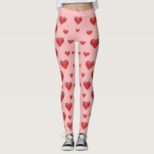 Leggings Motif Des Coeurs Rouges