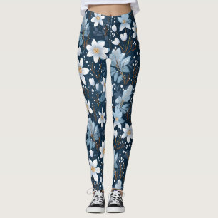 Leggings Motif des fleurs blanches d'hiver