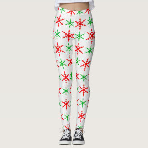 Leggings Motif des flocons rouges et verts