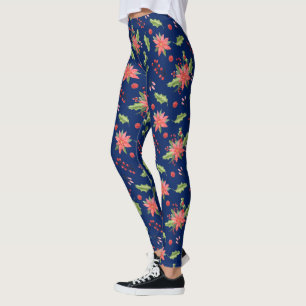Leggings Motif des poinsettia et du feuillage d'hiver de No