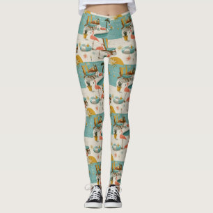 Leggings Motif d'été au bord de la piscine aux flamants ros