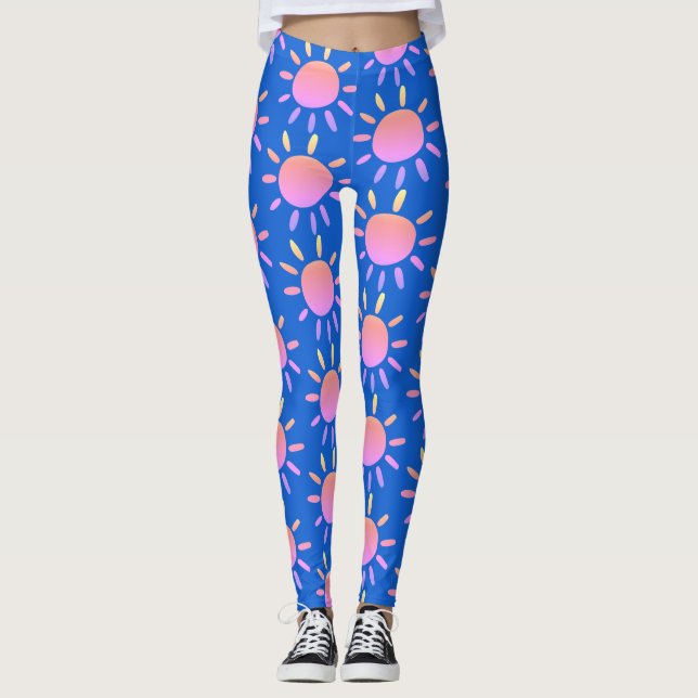 Leggings Motif D'Été Bleu Et Rose Abstrait (Devant)