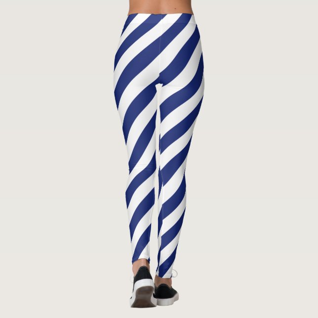 Leggings Motif diagonal de bleu marine et blanc de rayures (Dos)