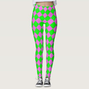 Leggings Motif diamant à carreaux rose vert