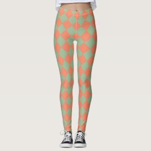 Leggings Motif diamant à carreaux vert olive rose saumon