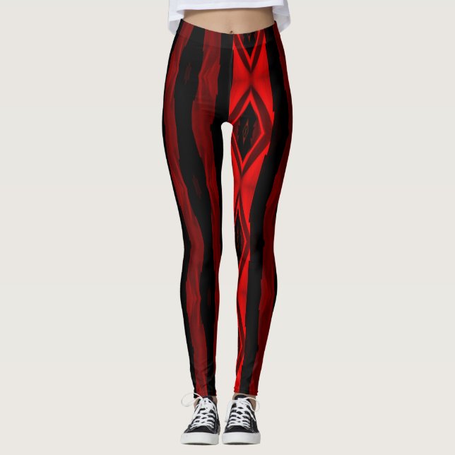 Leggings Motif diamant Dramatique rouge et noir (Devant)