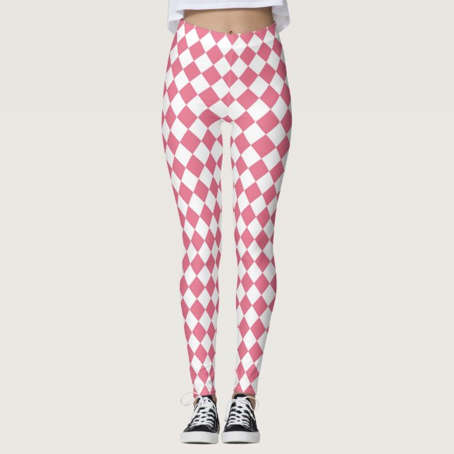 Leggings Motif diamant du Vérificateur blanc rose (Devant)