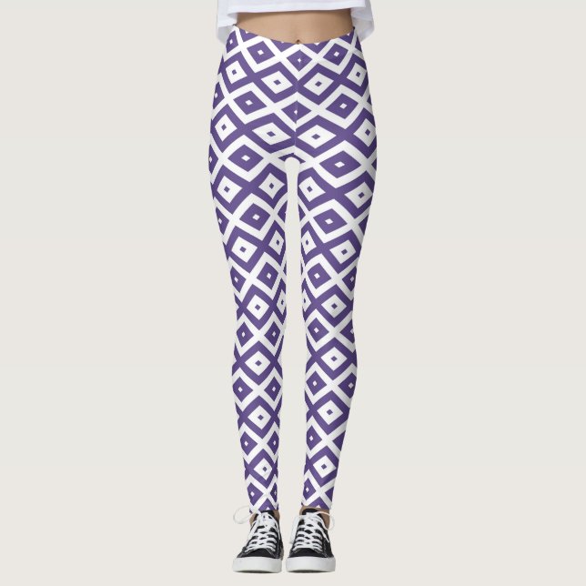 Leggings Motif diamant ultra violet et blanc (Devant)