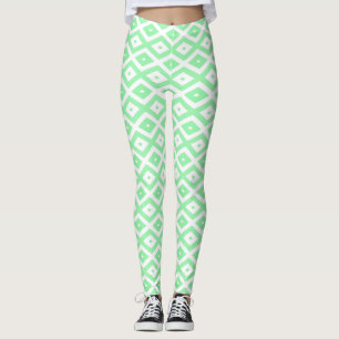 Leggings Motif diamant vert et blanc