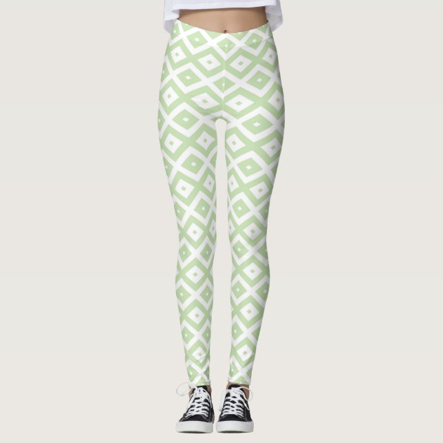 Leggings Motif diamant vert pâle et blanc (Devant)