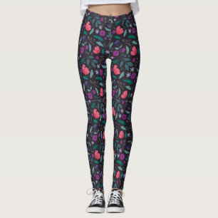 Leggings Motif d'illustrations florales rose et violet