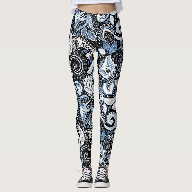 Leggings Motif d'impression blanc et bleu (Devant)
