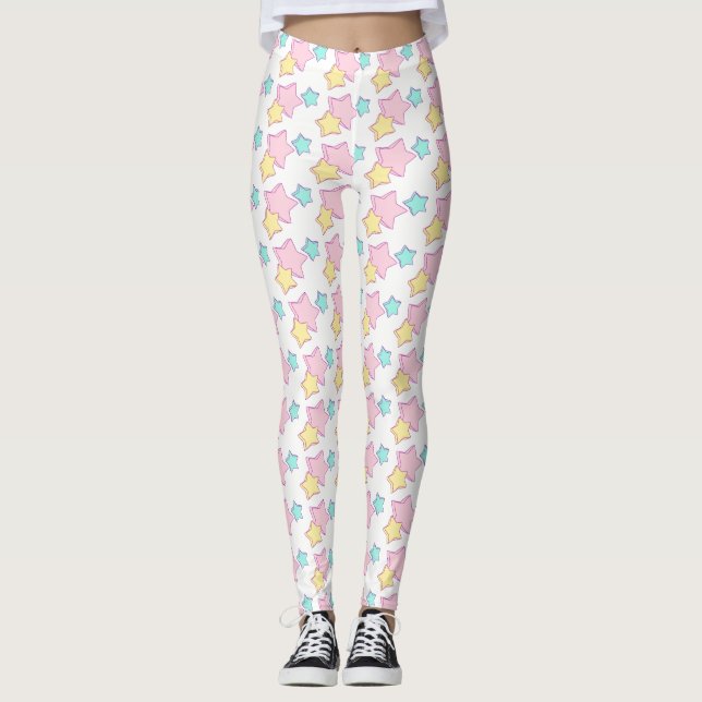 Leggings Motif d'impression Pastel Pink Blue et Yellow Star (Devant)