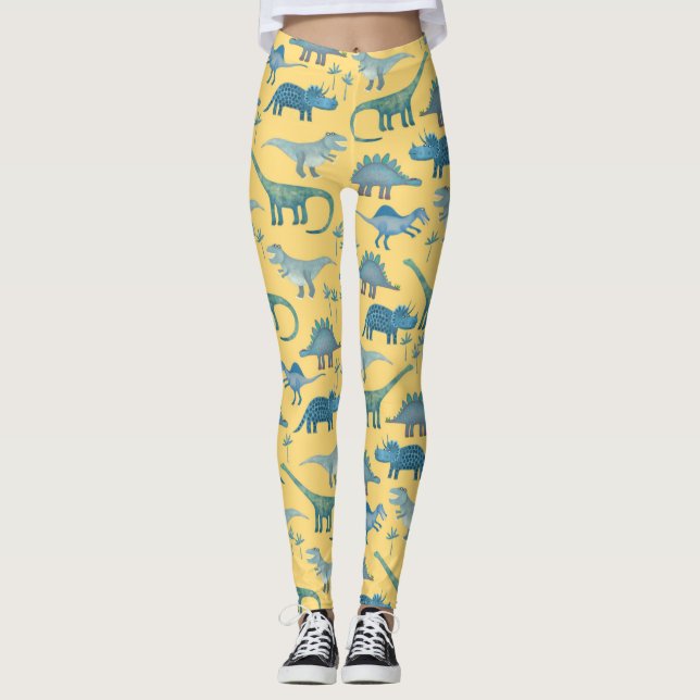 Leggings Motif Dinosaur mignon sur Jaune (Devant)