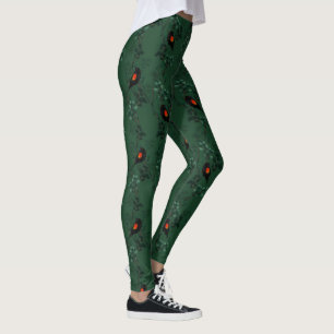 Leggings Motif d'oiseau-noir à ailes rouges