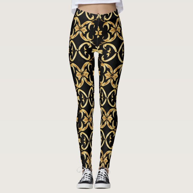 Leggings Motif d'or noir (Devant)