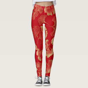 Leggings Motif doré de feuilles de ginkgo d'automne élégant