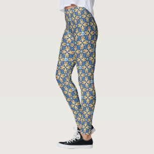 Leggings Motif doré sans couture avec pierres bleues 1