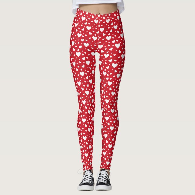 Leggings Motif du coeur blanc sur rouge (Devant)