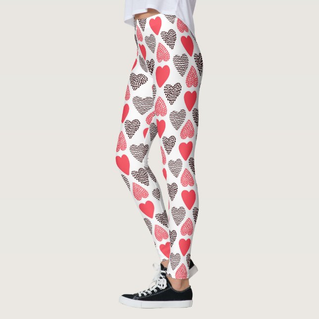 Leggings Motif du coeur de Valentin rouge et noir (Gauche)